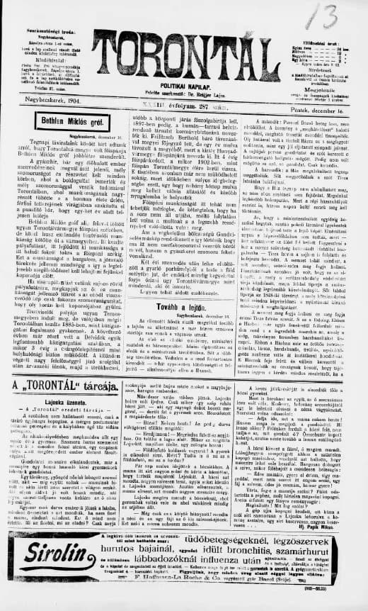 Torontál, 33. évf. 1904. december 16. 287. sz.