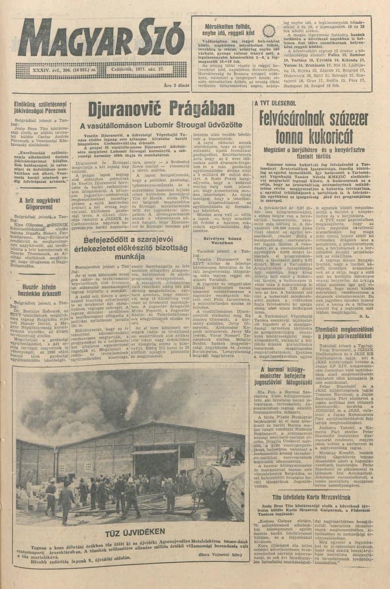 Magyar Szó, 34. évf. 1977. október 27. 296. sz.