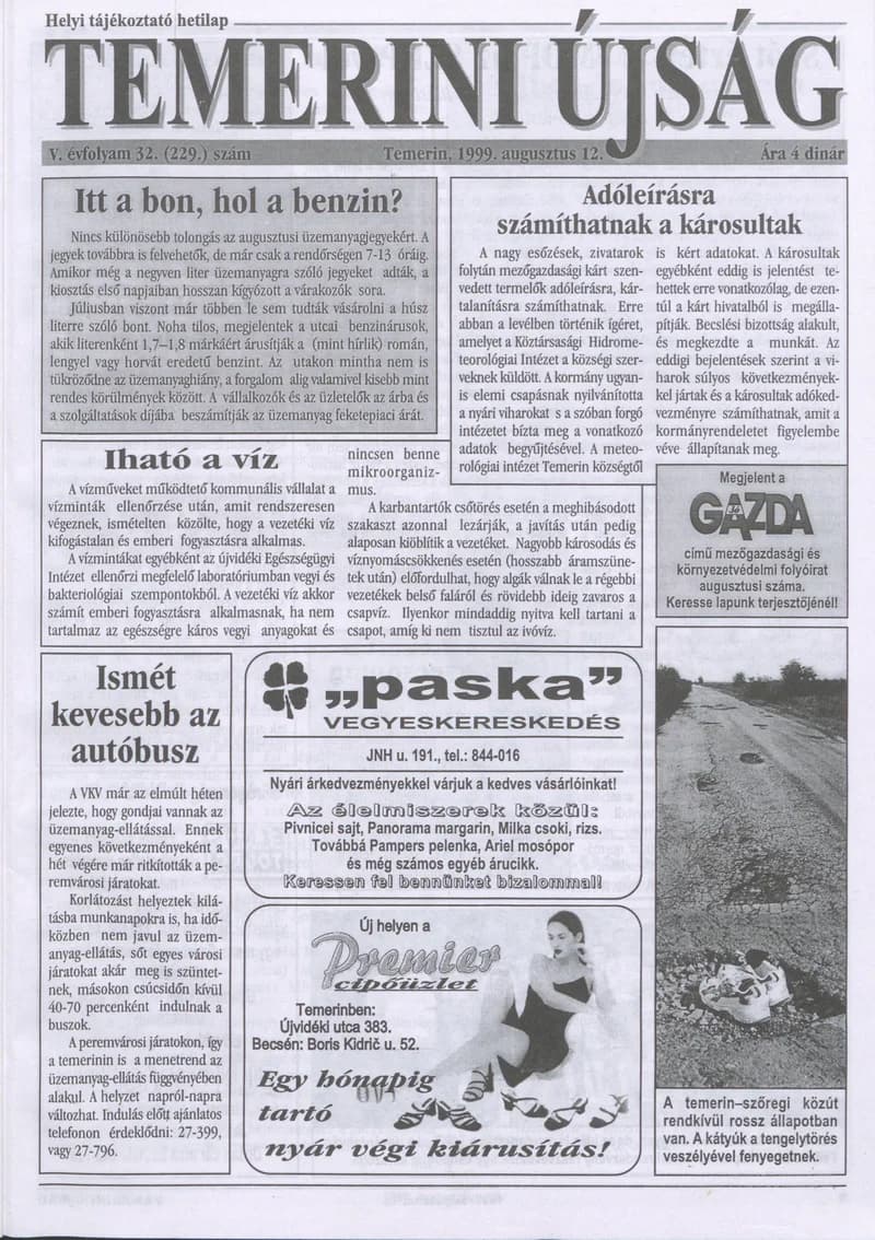 Temerini Újság, 5. évf. 1999. augusztus 12. 32. sz.