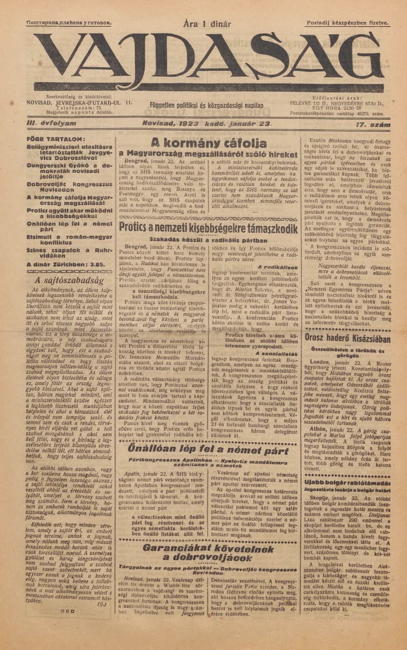 Vajdaság, 3. évf. 1923. január 23. 17. sz.