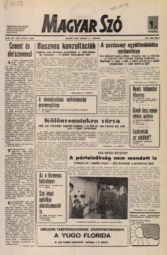 Magyar Szó, 46. évf. 1989. október 5. 273. sz. 1–16. oldal
