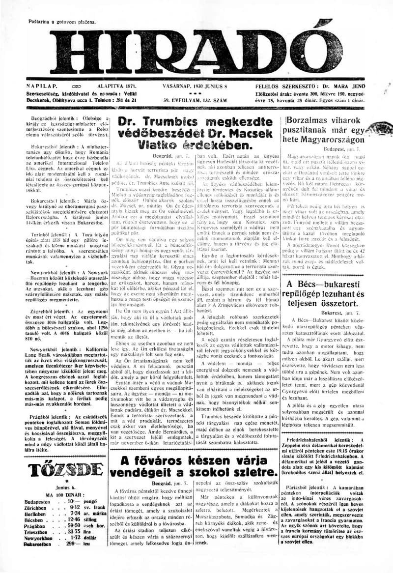 Híradó, 59. évf. 1930. június 8. 132. sz.