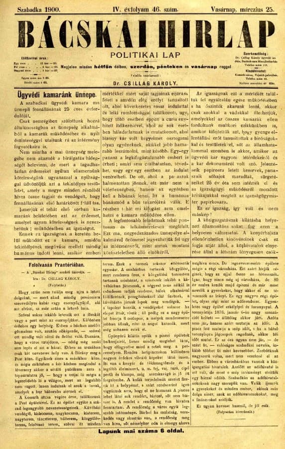 Bácskai Hirlap, 4. évf. 1900. március 25. 46. sz.