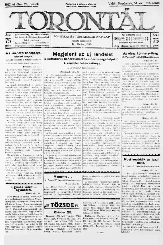 Torontál, 51. évf. 1922. október 27. 241. sz.