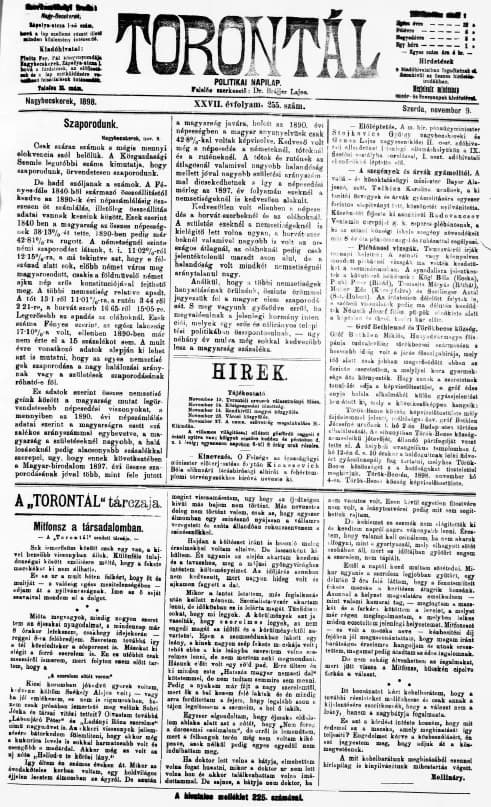 Torontál, 27. évf. 1898. november 9. 255. sz.