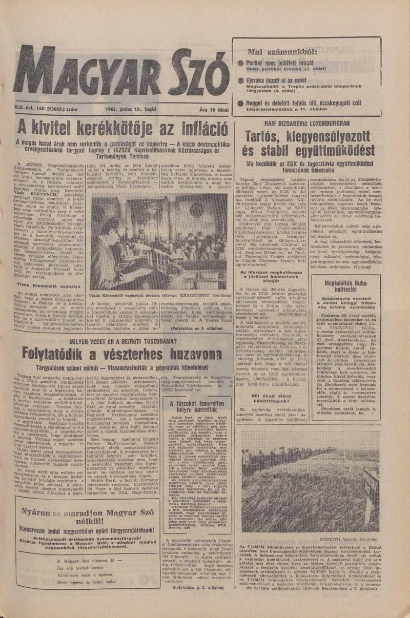 Magyar Szó, 42. évf. 1985. június 18. 165. sz. 1–20. oldal