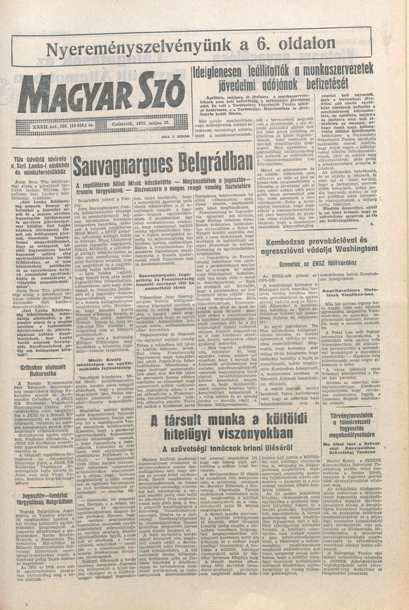 Magyar Szó, 32. évf. 1975. május 22. 138. sz.