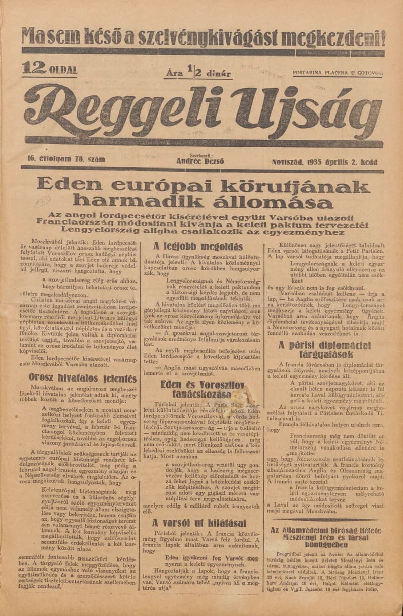 Reggeli Újság, 16. évf. 1935. április 2. 78. sz.