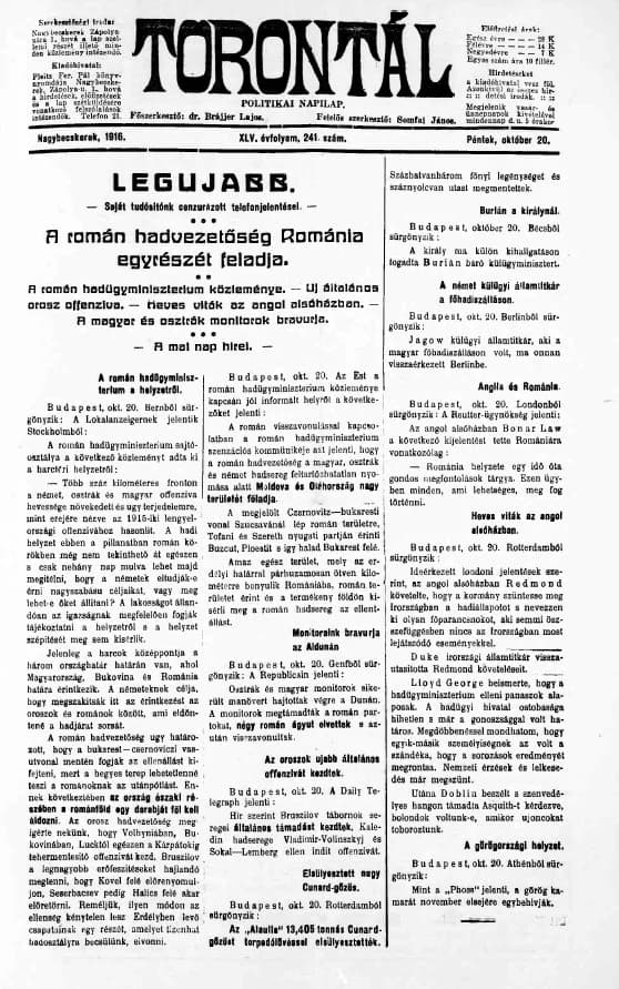 Torontál, 45. évf. 1916. október 20. 241. sz.
