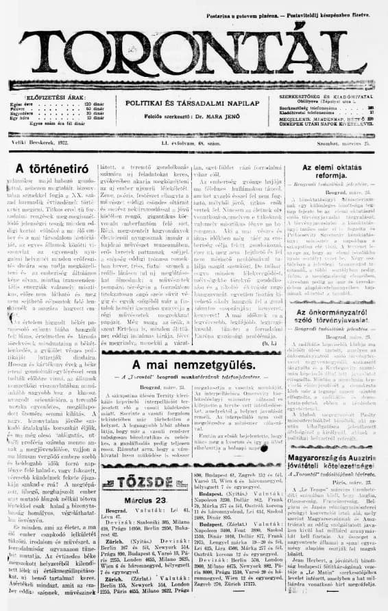 Torontál, 51. évf. 1922. március 25. 68. sz.