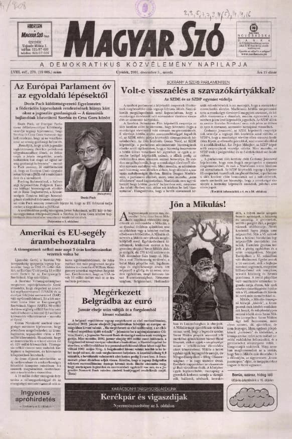Magyar Szó, 58. évf. 2001. december 5. 279. sz. 1–16. oldal