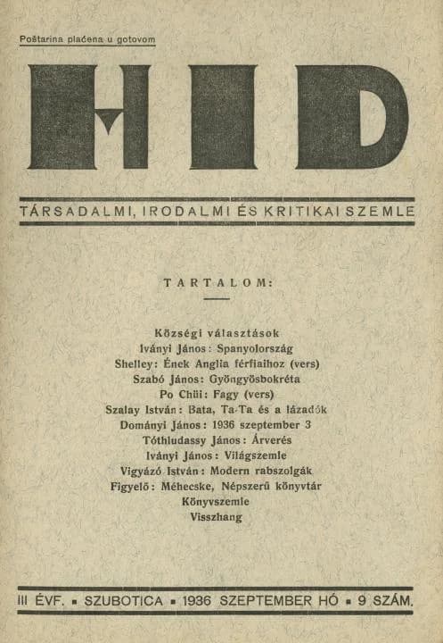Híd, 3. évf. 1936. szeptember. 9. sz. 1–24. oldal