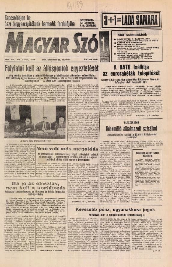 Magyar Szó, 44. évf. 1987. november 26. 326. sz. 1–20. oldal