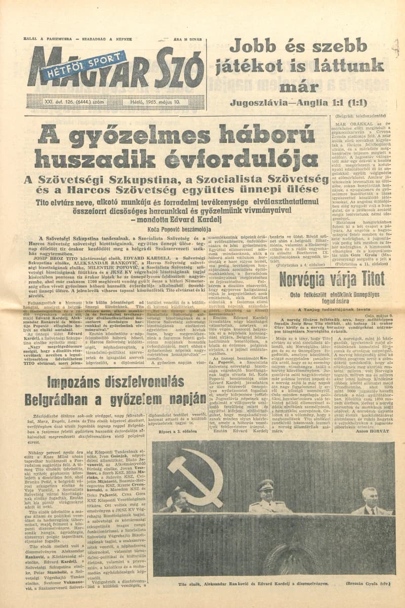 Magyar Szó, 22. évf. 1965. május 10. 126. sz. 1–16. oldal