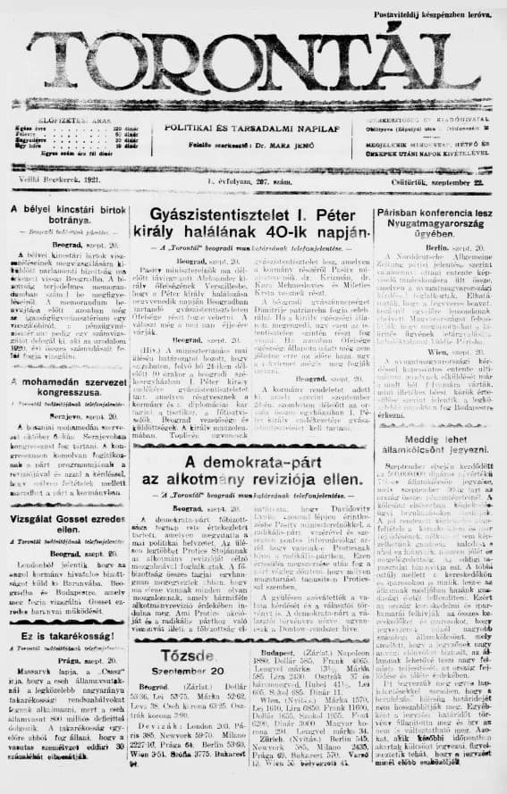 Torontál, 50. évf. 1921. szeptember 22. 207. sz.