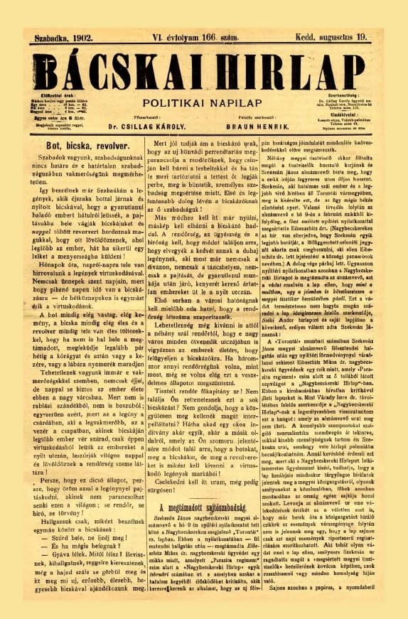 Bácskai Hirlap, 6. évf. 1902. augusztus 19. 166. sz.