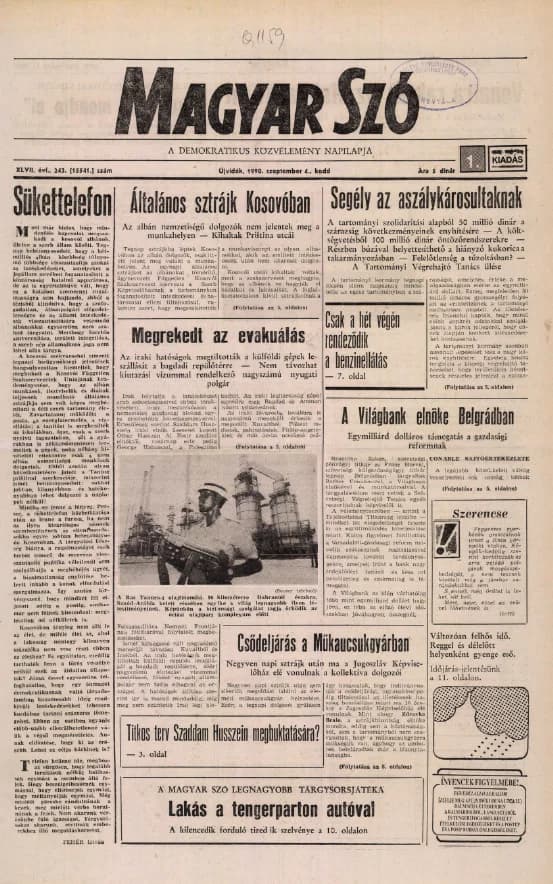 Magyar Szó, 47. évf. 1990. szeptember 4. 243. sz. 1–20. oldal