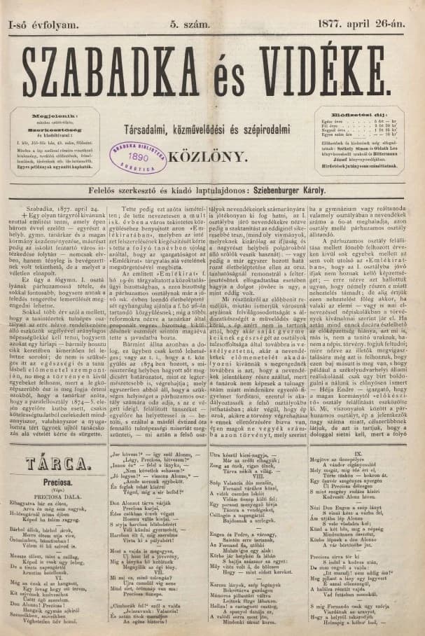 Szabadka és vidéke, 1. évf. 1877. április 26. 5. sz.