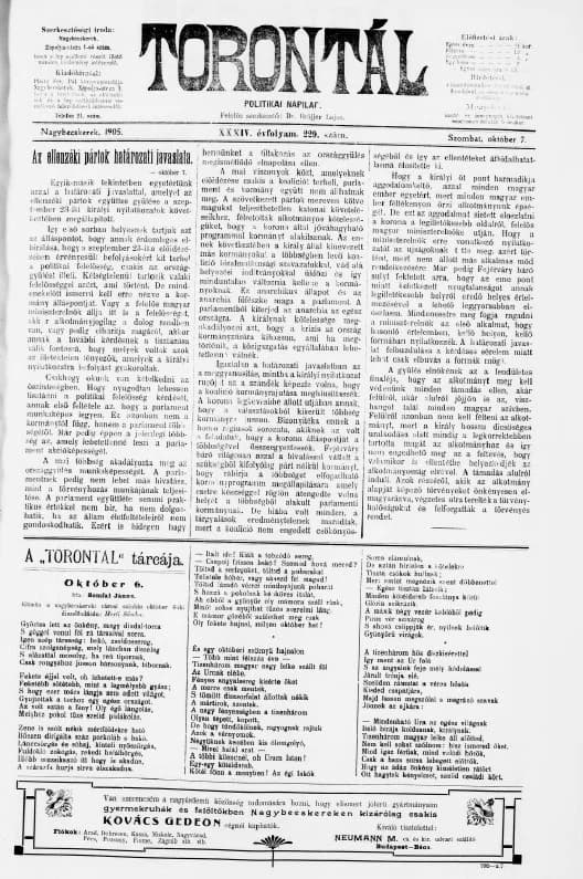Torontál, 34. évf. 1905. október 7. 229. sz.