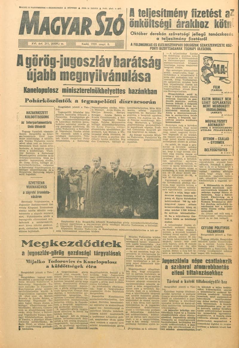 Magyar Szó, 16. évf. 1959. szeptember 8. 211. sz. 1–22. oldal