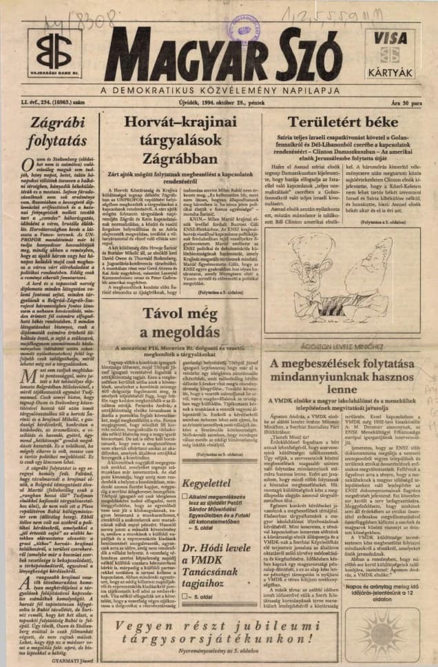 Magyar Szó, 51. évf. 1994. október 28. 234. sz. 1–16. oldal