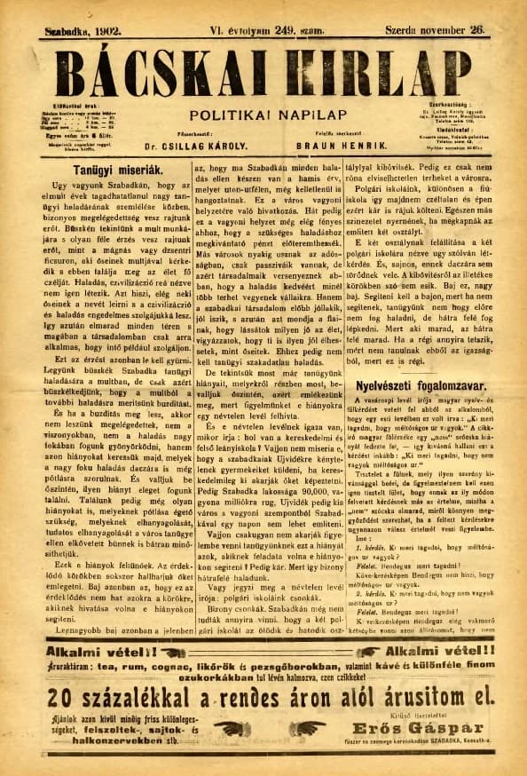 Bácskai Hirlap, 6. évf. 1902. november 26. 249. sz.