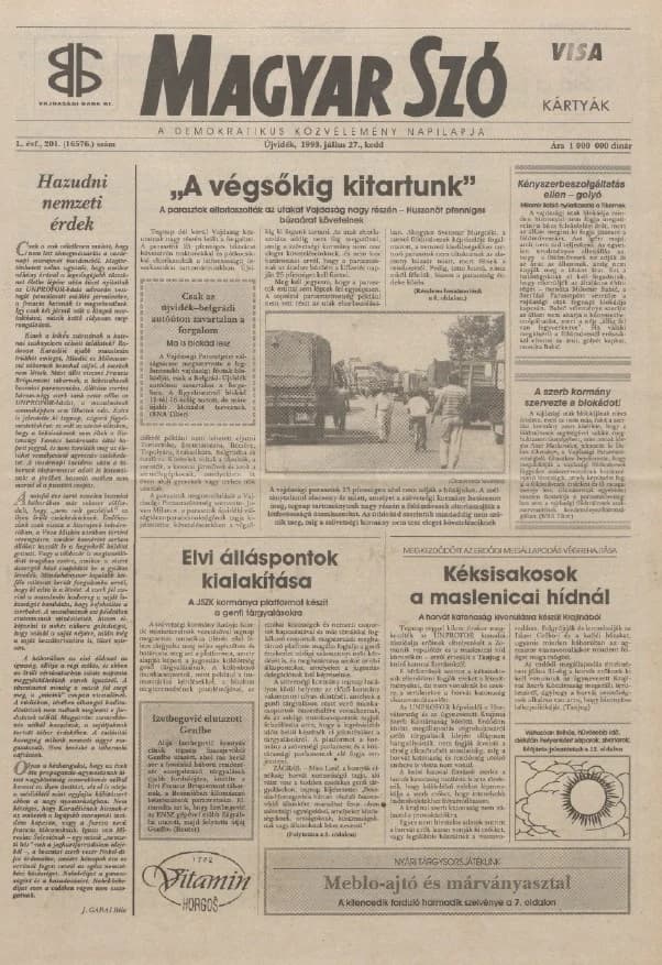 Magyar Szó, 50. évf. 1993. július 27. 201. sz. 1–16. oldal