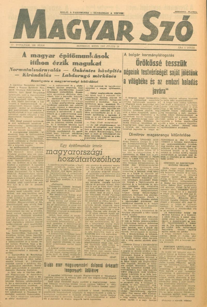 Magyar Szó, 4. évf. 1947. július 29. 186. sz. 1–6. oldal