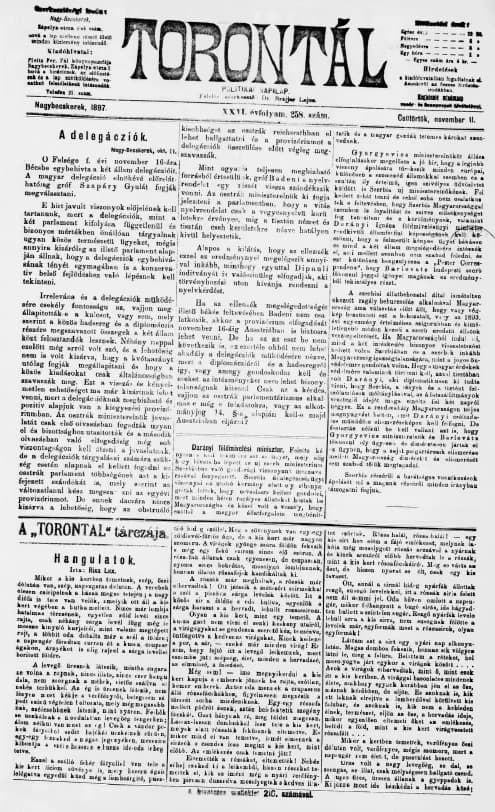 Torontál, 26. évf. 1897. november 11. 258. sz.