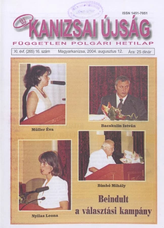 Új Kanizsai Újság, 11. évf. 2004. augusztus 12. 16. sz.