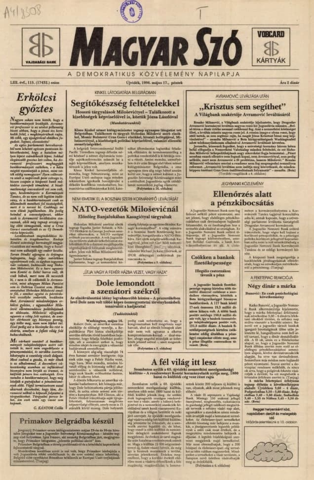 Magyar Szó, 53. évf. 1996. május 17. 115. sz. 1–16. oldal