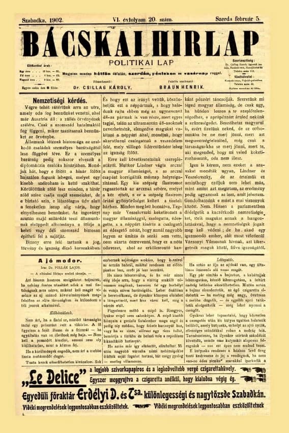 Bácskai Hirlap, 6. évf. 1902. február 5. 20. sz.