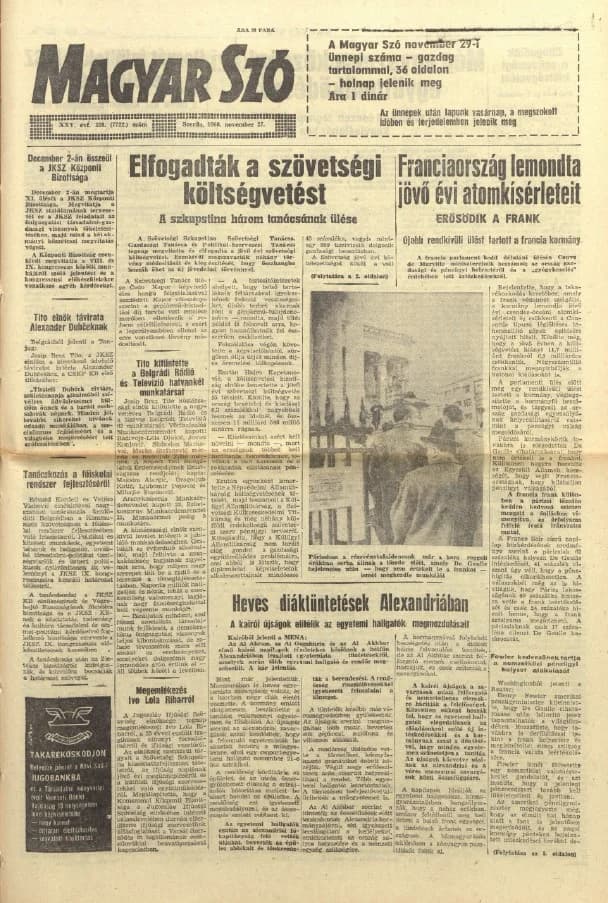 Magyar Szó, 25. évf. 1968. november 27. 328. sz. 1–16. oldal