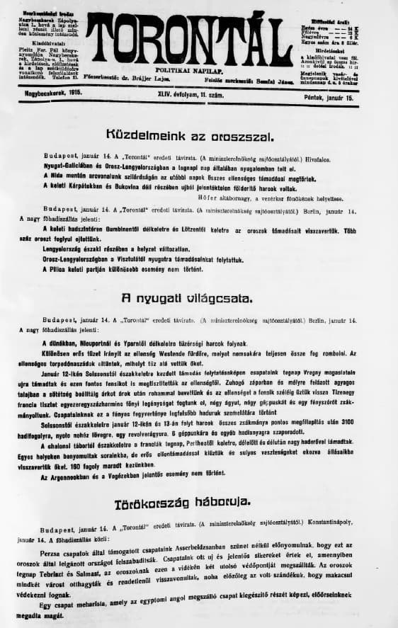 Torontál, 44. évf. 1915. január 15. 11. sz.