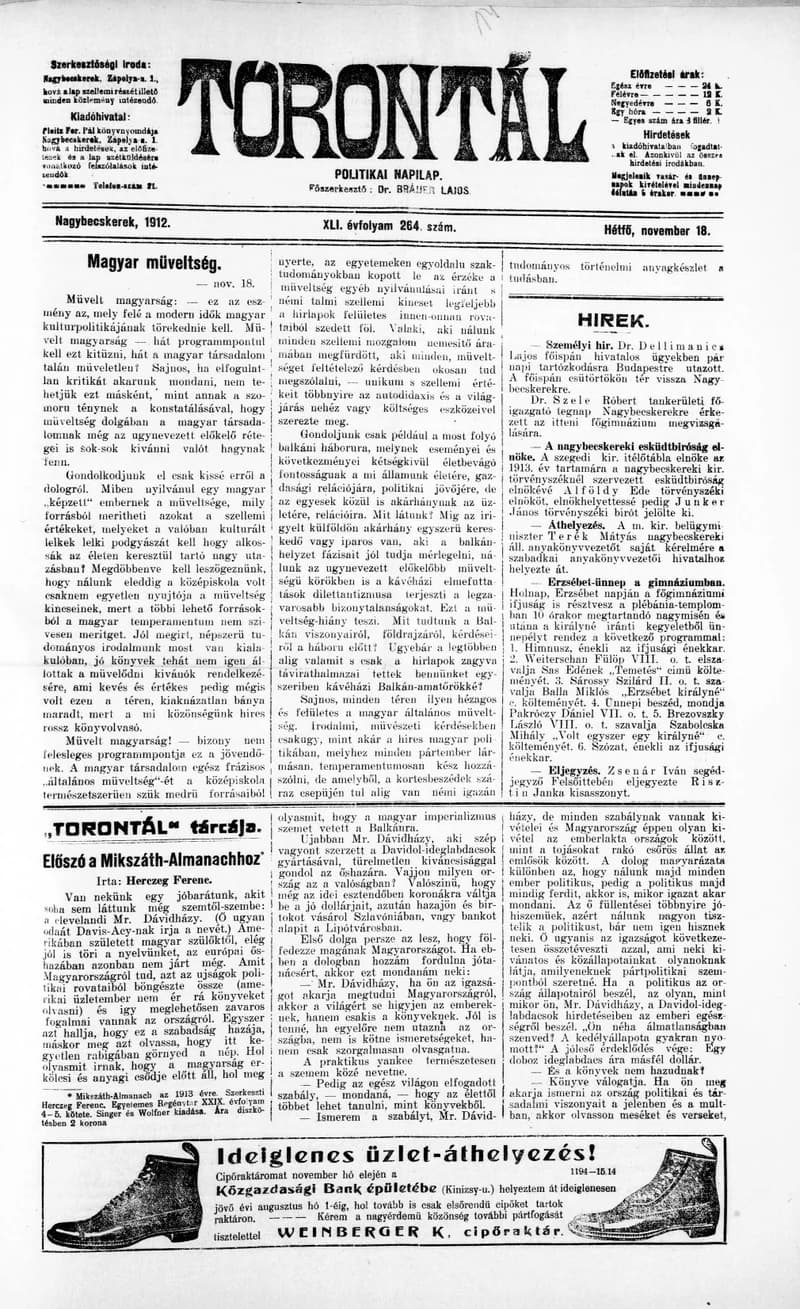 Torontál, 41. évf. 1912. november 18. 264. sz.