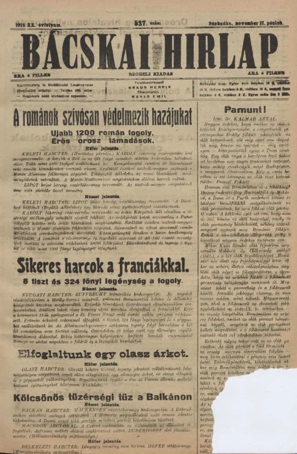 Bácskai Hirlap, 20. évf. 1916. november 17. 527. sz.