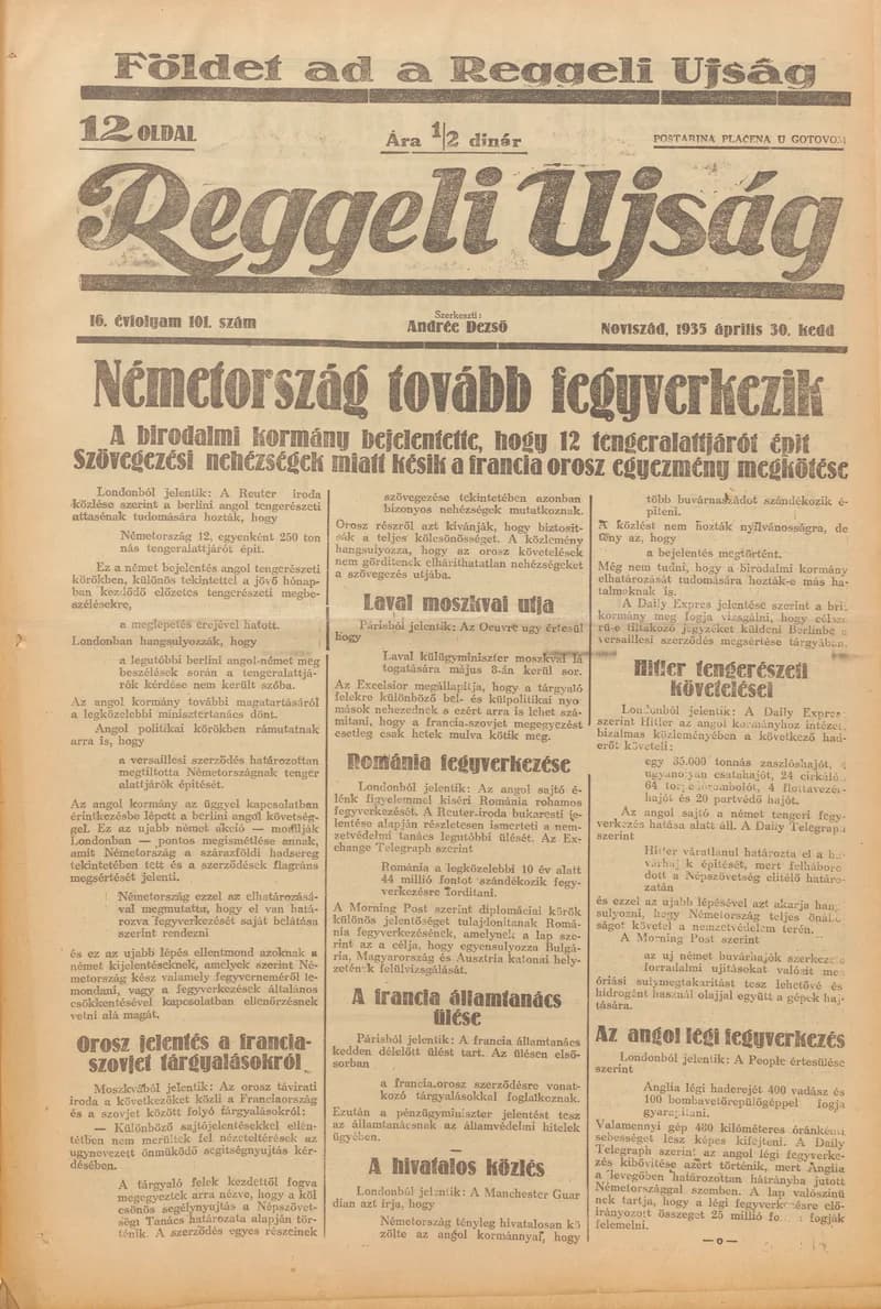 Reggeli Újság, 16. évf. 1935. április 30. 101. sz.