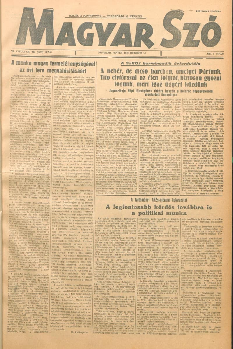 Magyar Szó, 6. évf. 1949. október 14. 244. sz. 1–4. oldal