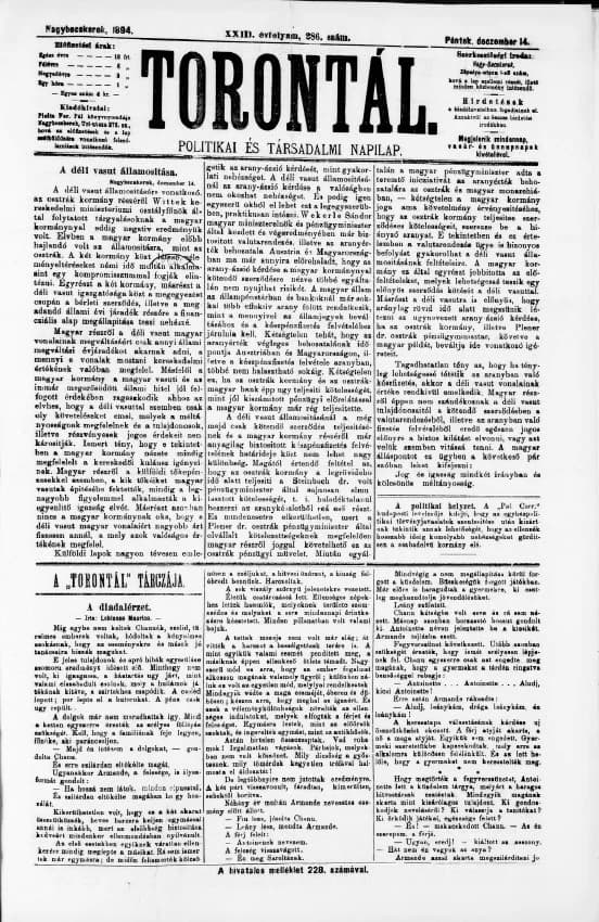Torontál, 23. évf. 1894. december 14. 286. sz.