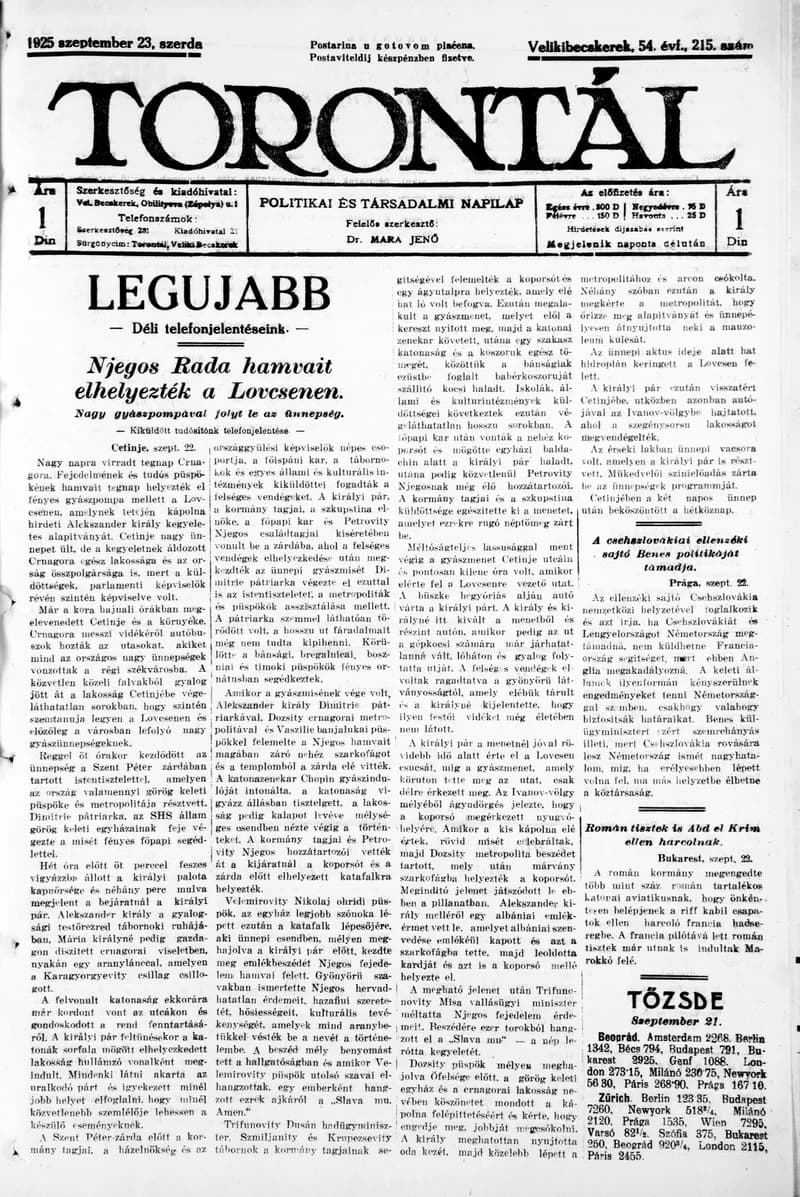 Torontál 1925. szeptember 23. 215. sz.