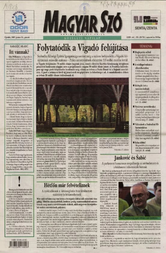 Magyar Szó, 64. évf. 2007. június 15. 137. sz. 1–20. oldal