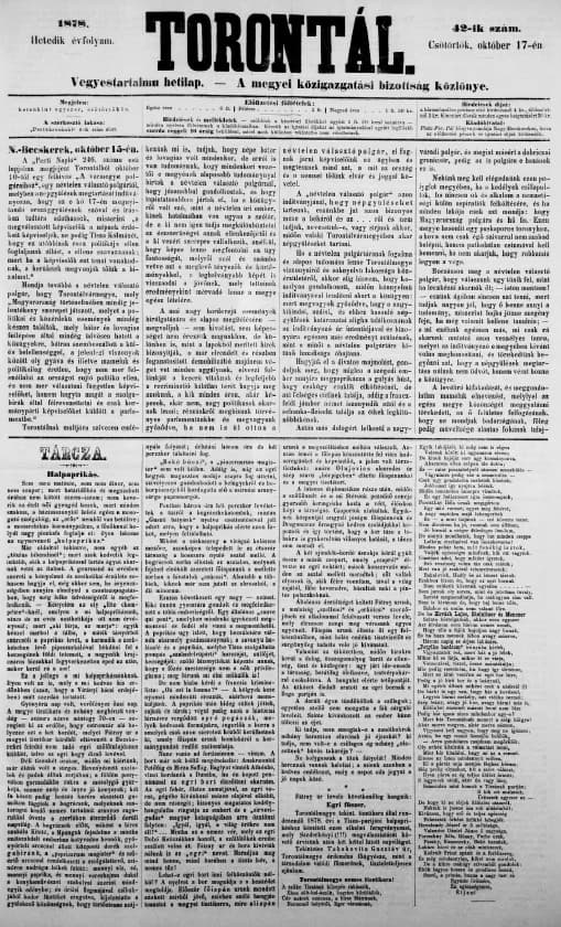 Torontál, 7. évf. 1878. október 17. 42. sz.