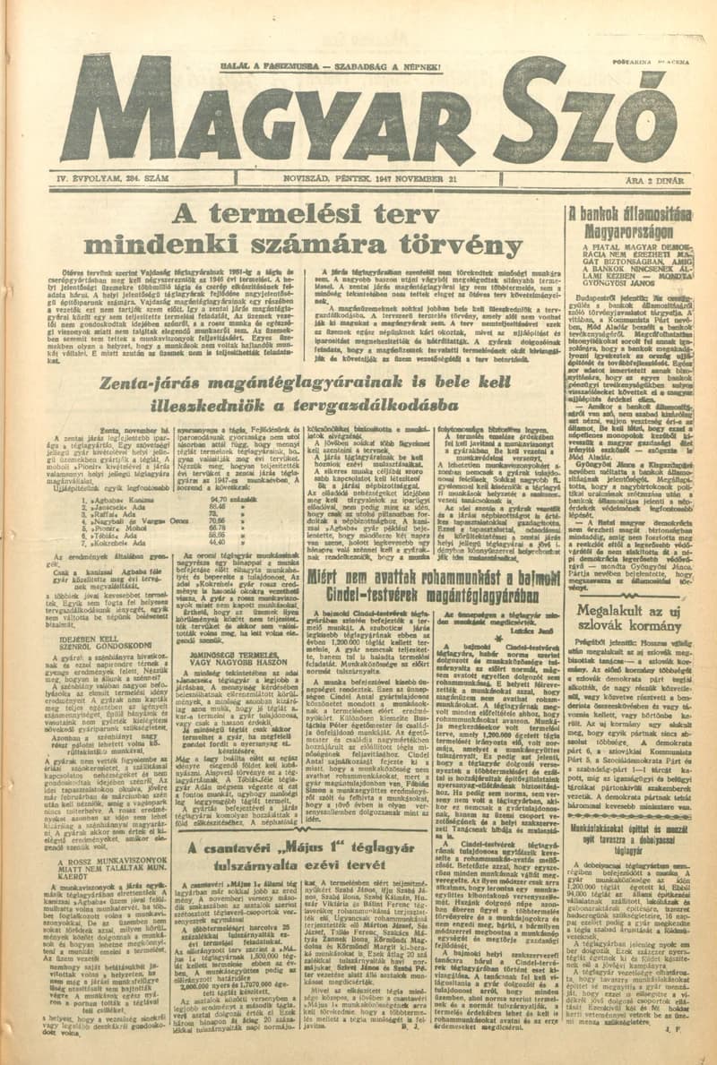 Magyar Szó, 4. évf. 1947. november 21. 284. sz. 1–6. oldal