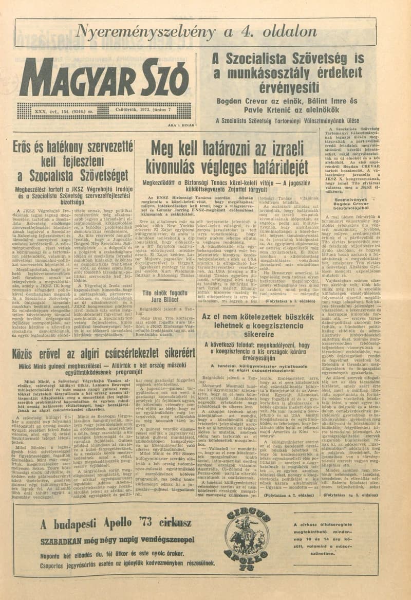 Magyar Szó, 30. évf. 1973. június 7. 154. sz. 1–20. oldal