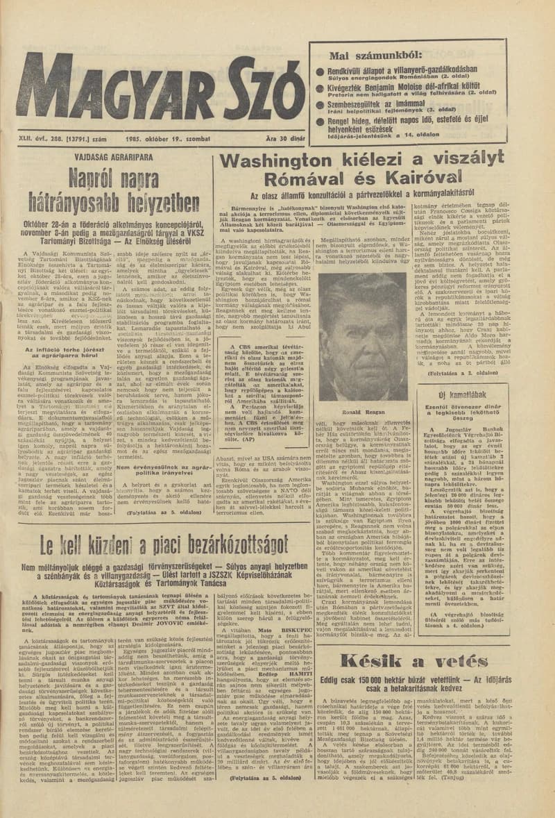 Magyar Szó, 42. évf. 1985. október 19. 288. sz. 1–20. oldal