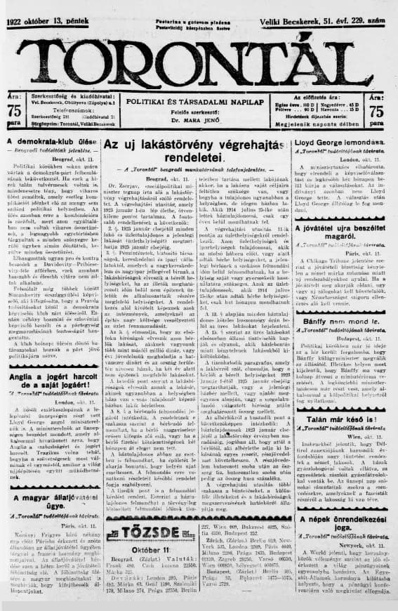 Torontál, 51. évf. 1922. október 13. 229. sz.