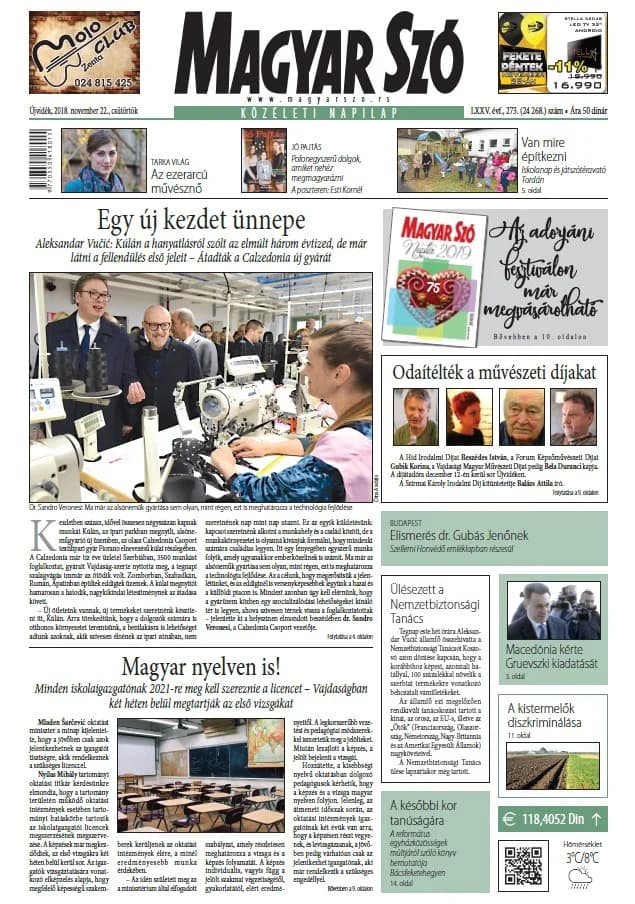Magyar Szó, 75. évf. 2018. november 22. 273. sz. 1–20. oldal