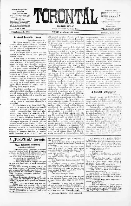 Torontál, 32. évf. 1903. március 21. 66. sz.