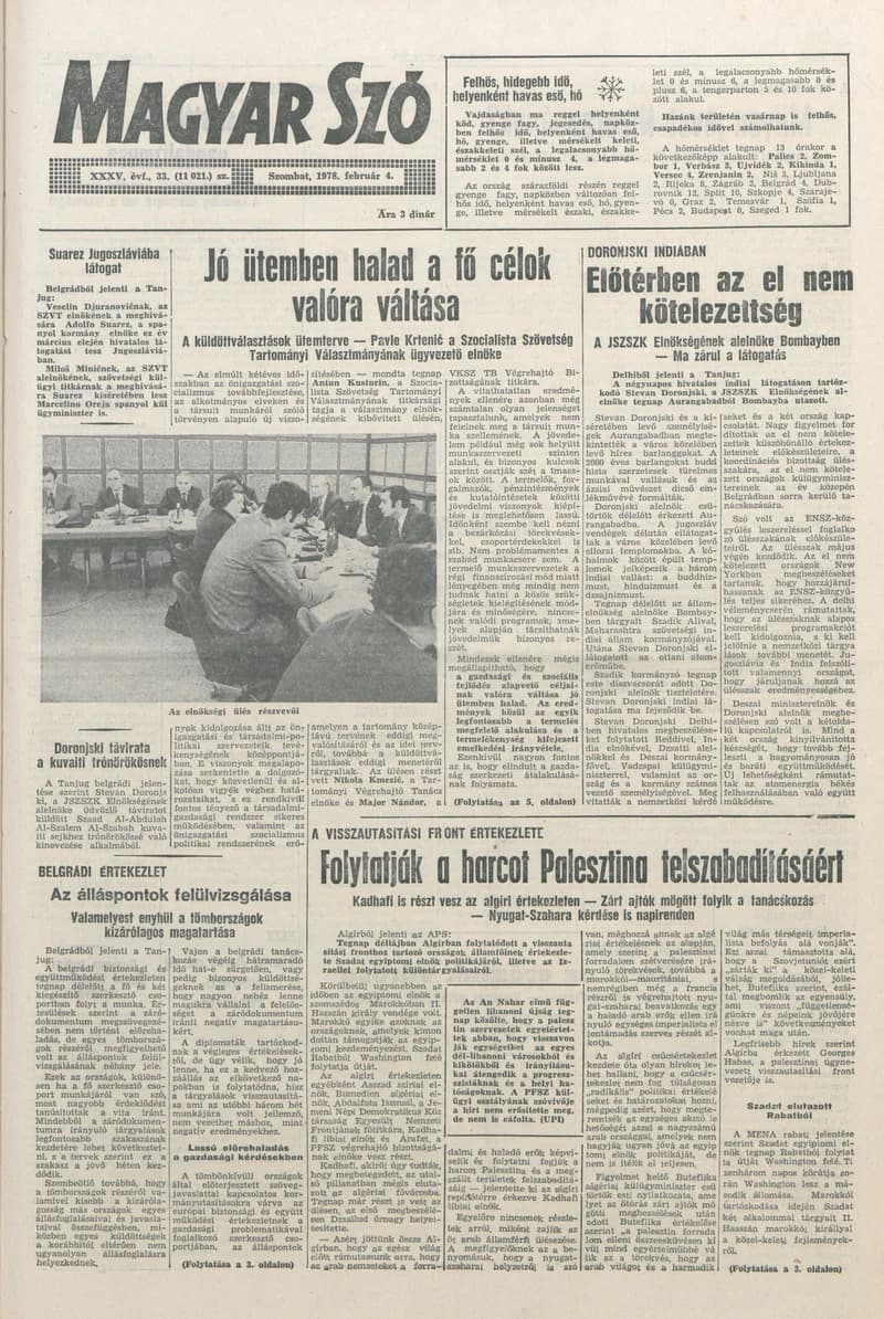 Magyar Szó, 35. évf. 1978. február 4. 33. sz. 1–20. oldal
