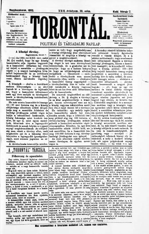 Torontál, 22. évf. 1893. február 7. 30. sz.